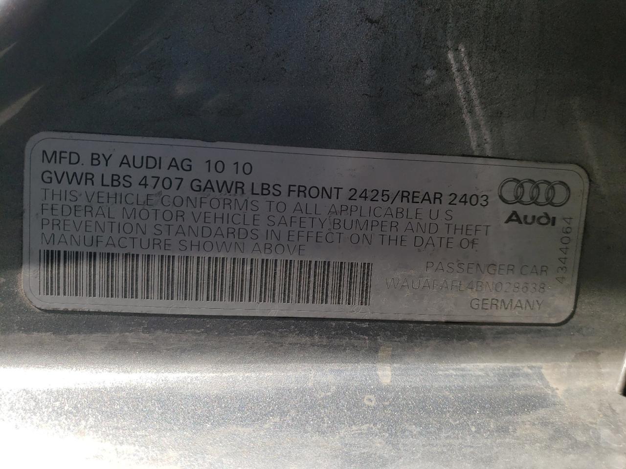 Photo 10 from auction – 2011 AUDI A4 PREMIUM with VIN WAUAFAFL4BN028638