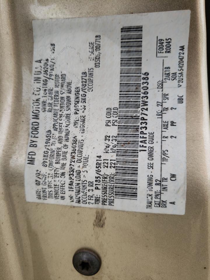 Photo 10 from auction – 2002 FORD FOCUS LX with VIN 1FAFP33P72W360386