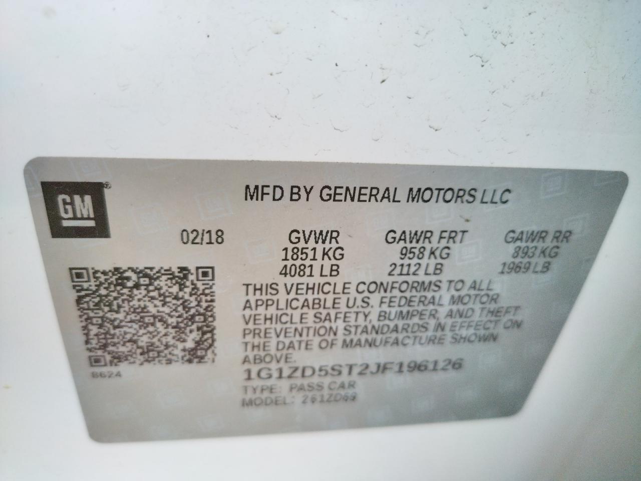 Photo 10 from auction – 2018 CHEVROLET MALIBU LT with VIN 1G1ZD5ST2JF196126