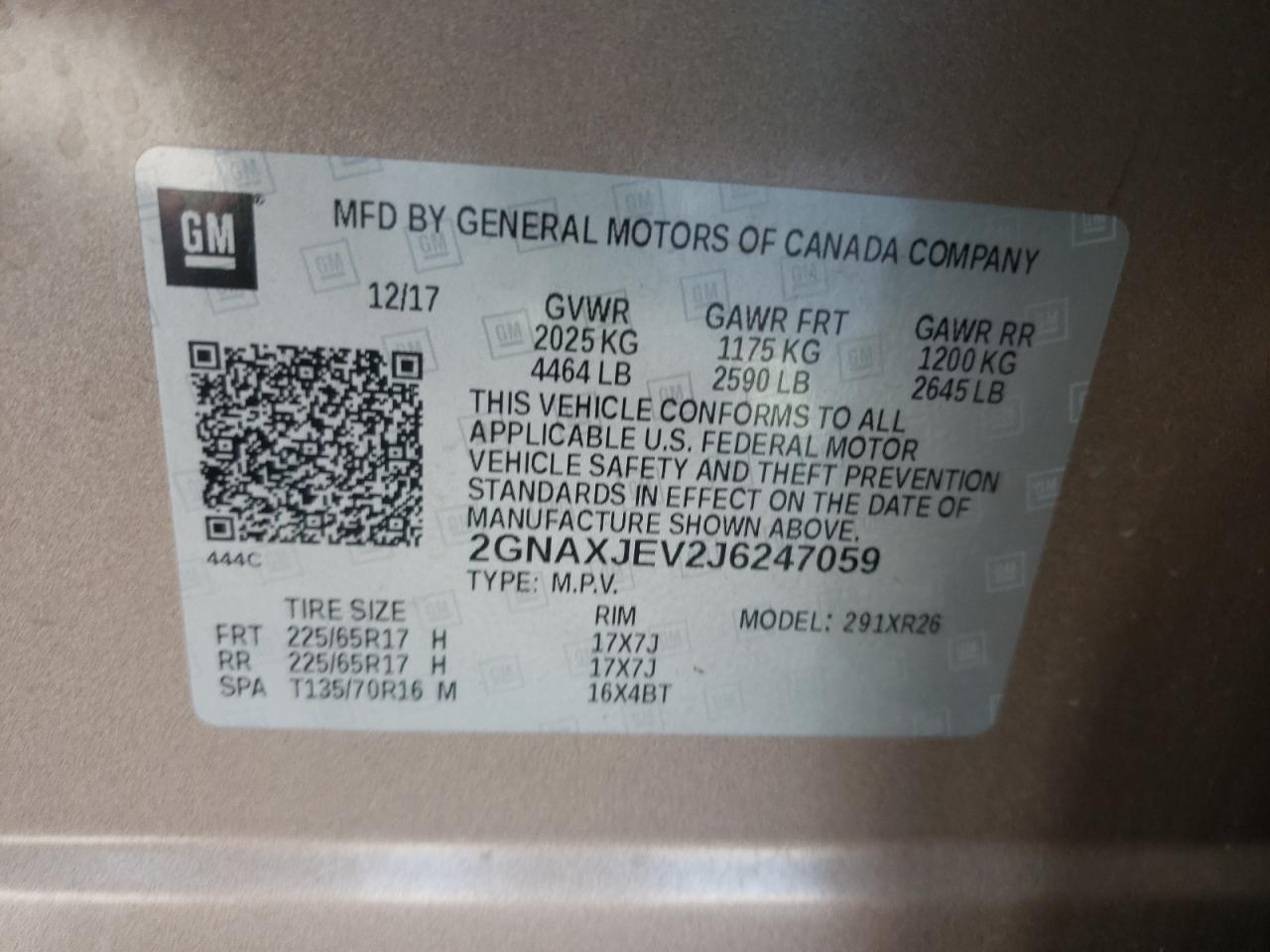 Photo 10 from auction – 2018 CHEVROLET EQUINOX LT with VIN 2GNAXJEV2J6247059