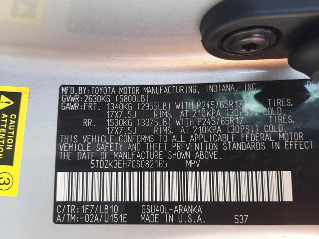 Photo 10 from auction – 2012 TOYOTA HIGHLANDER with VIN 5TDZK3EH7CS082165