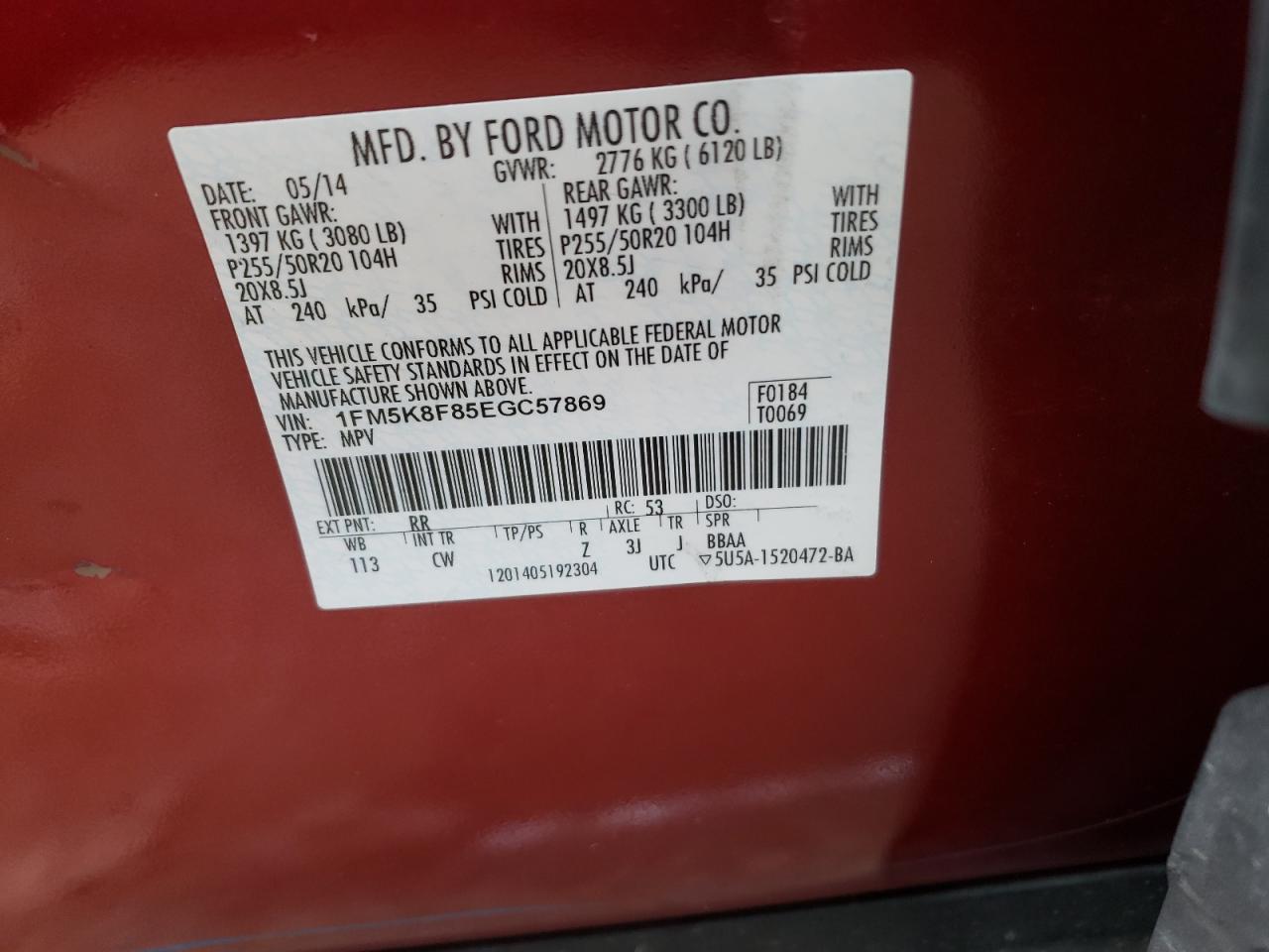 Photo 10 from auction – 2014 FORD EXPLORER L with VIN 1FM5K8F85EGC57869