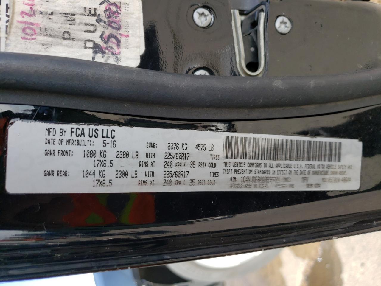 Photo 10 from auction – 2016 JEEP COMPASS LA with VIN 1C4NJDEB0GD759271