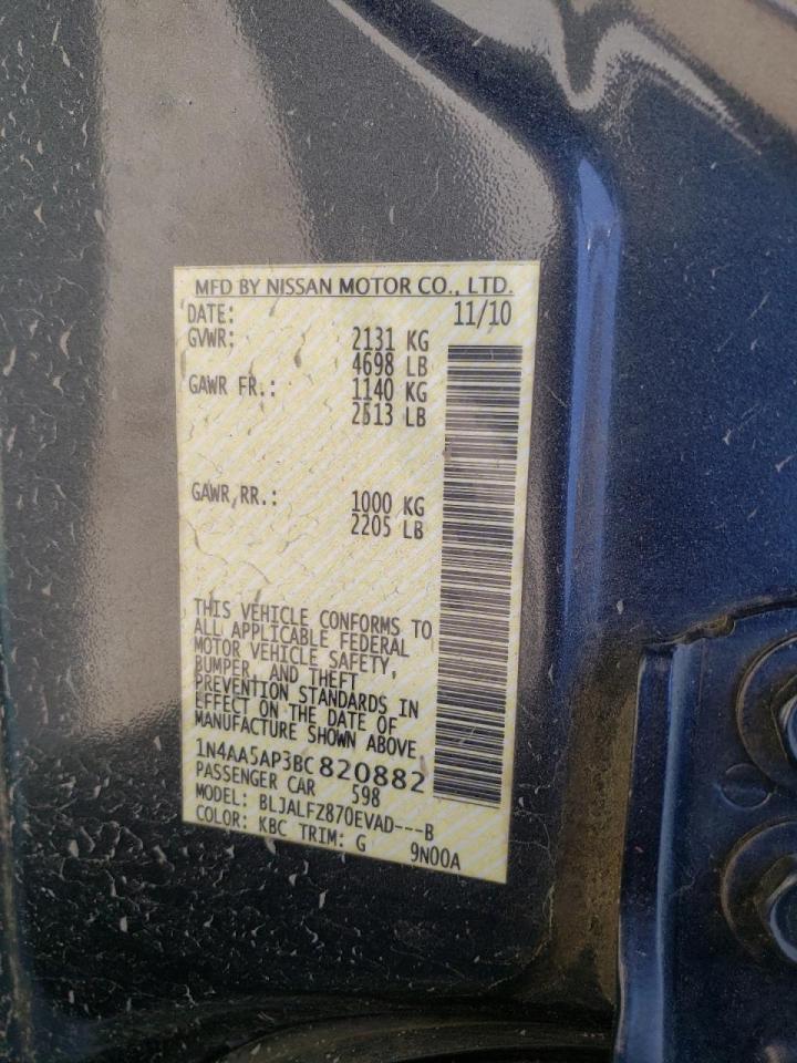 Photo 10 from auction – 2011 NISSAN MAXIMA S with VIN 1N4AA5AP3BC820882