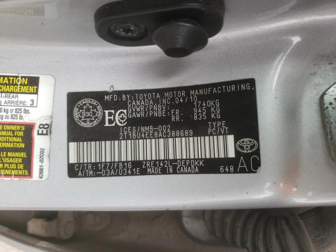 Photo 10 from auction – 2010 TOYOTA COROLLA BA with VIN 2T1BU4EE8AC388689