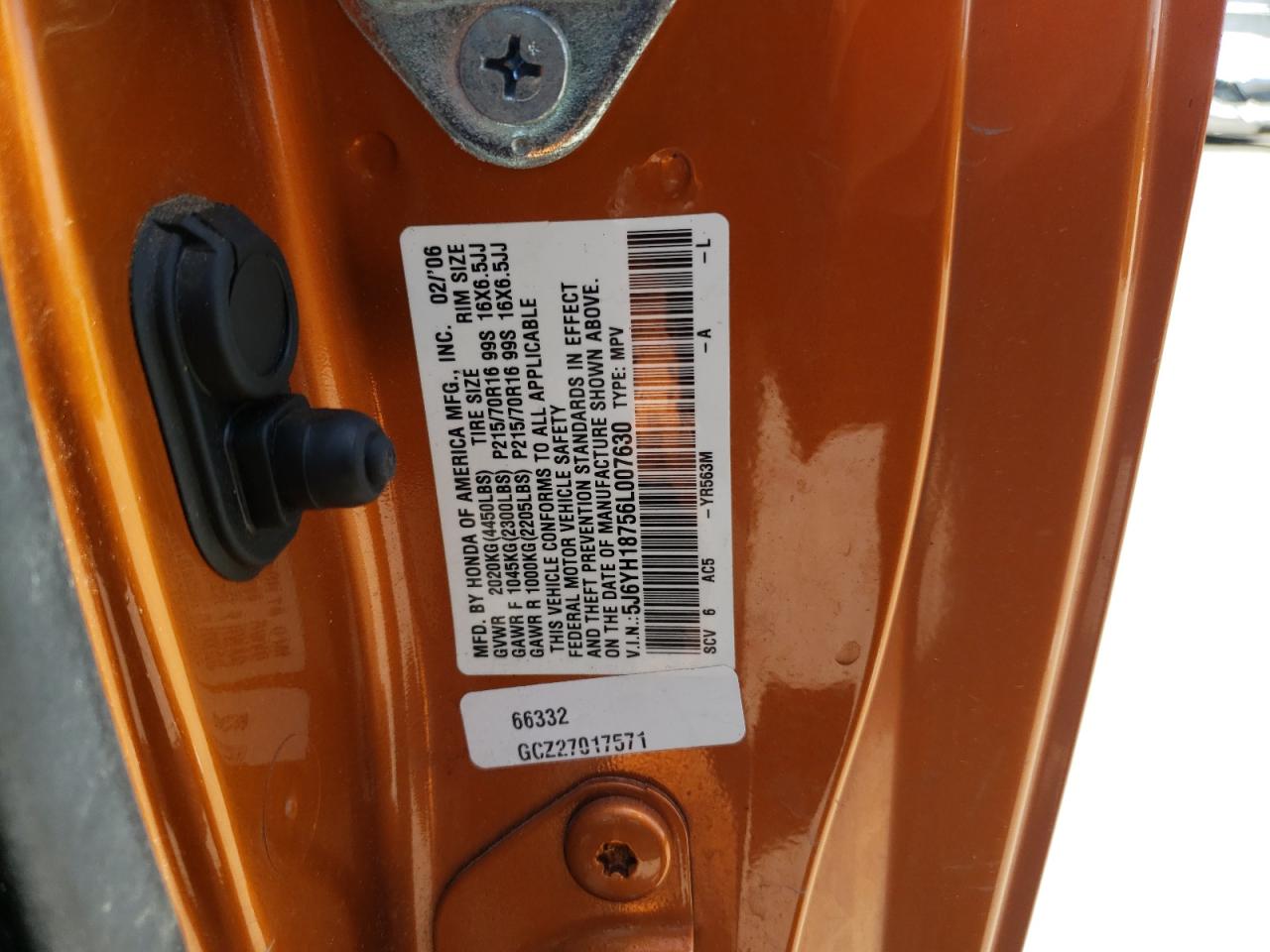 Photo 10 from auction – 2006 HONDA ELEMENT EX with VIN 5J6YH18756L007630
