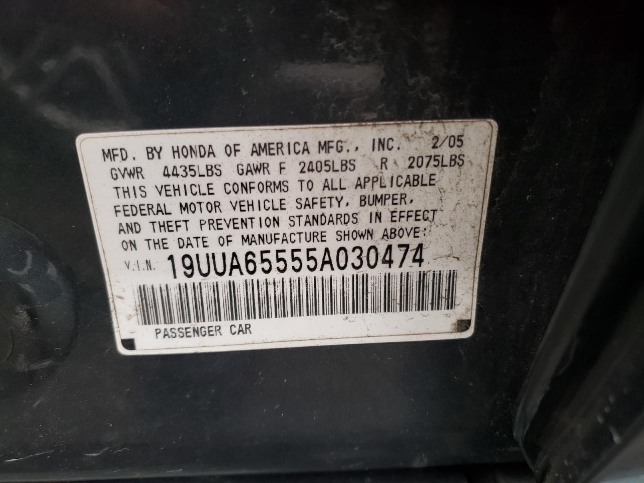 Photo 10 from auction – 2005 ACURA TL with VIN 19UUA65555A030474