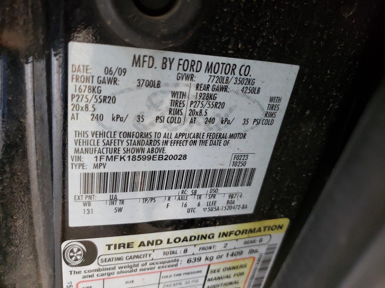 Photo 10 from auction – 2009 FORD EXPEDITION with VIN 1FMFK18599EB20028