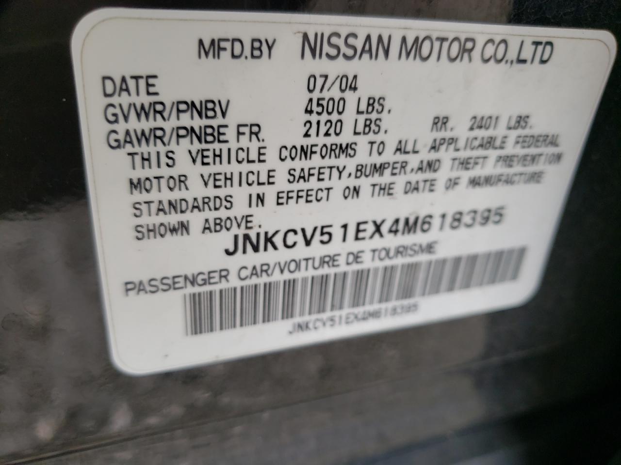 Photo 10 from auction – 2004 INFINITI G35 with VIN JNKCV51EX4M618395