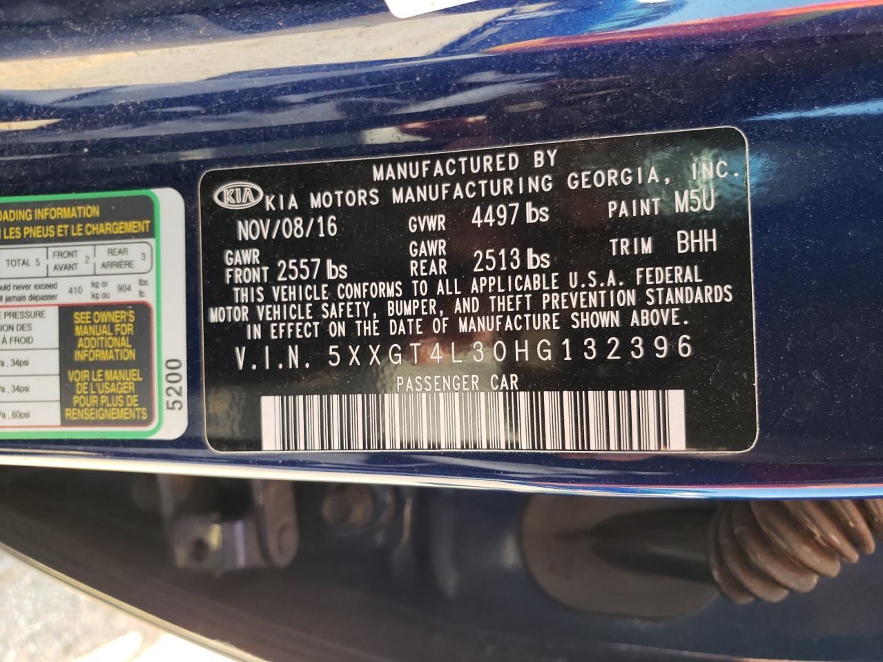 Photo 10 from auction – 2017 KIA OPTIMA LX with VIN 5XXGT4L30HG132396