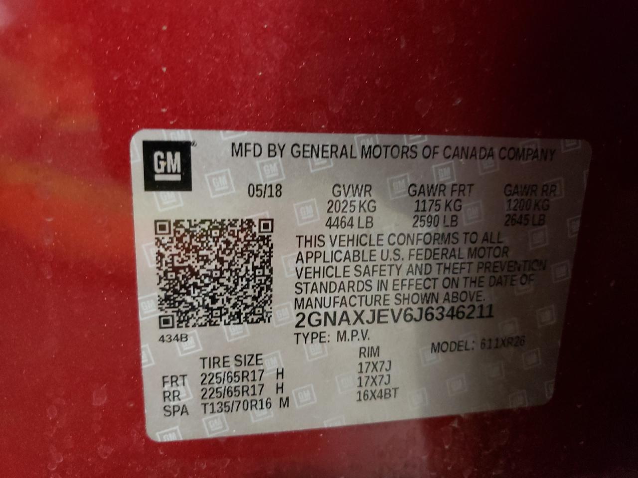 Photo 10 from auction – 2018 CHEVROLET EQUINOX LT with VIN 2GNAXJEV6J6346211