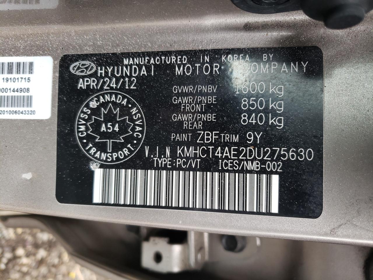 Photo 10 from auction – 2013 HYUNDAI ACCENT GLS with VIN KMHCT4AE2DU275630
