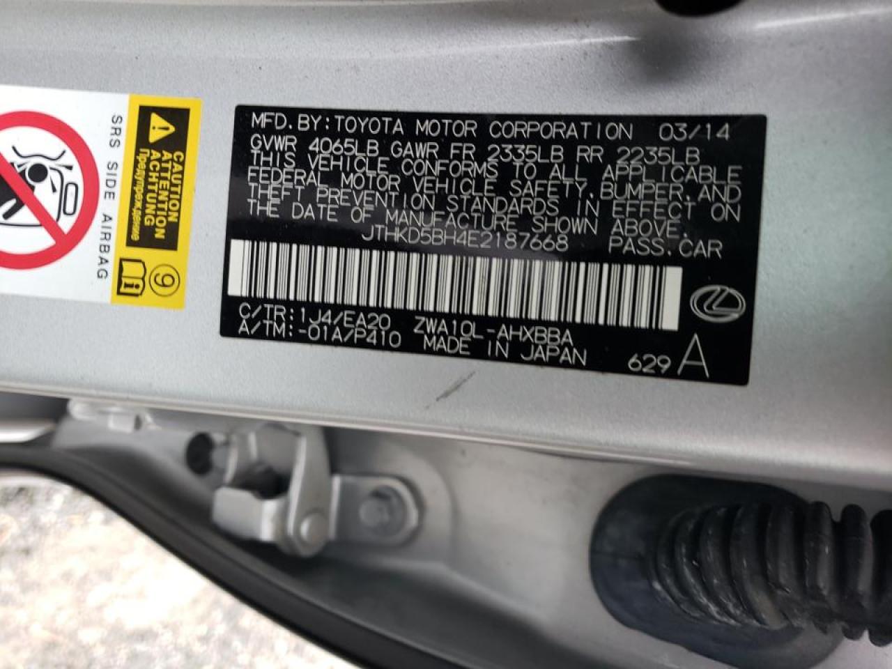 Photo 10 from auction – 2014 LEXUS CT 200 with VIN JTHKD5BH4E2187668