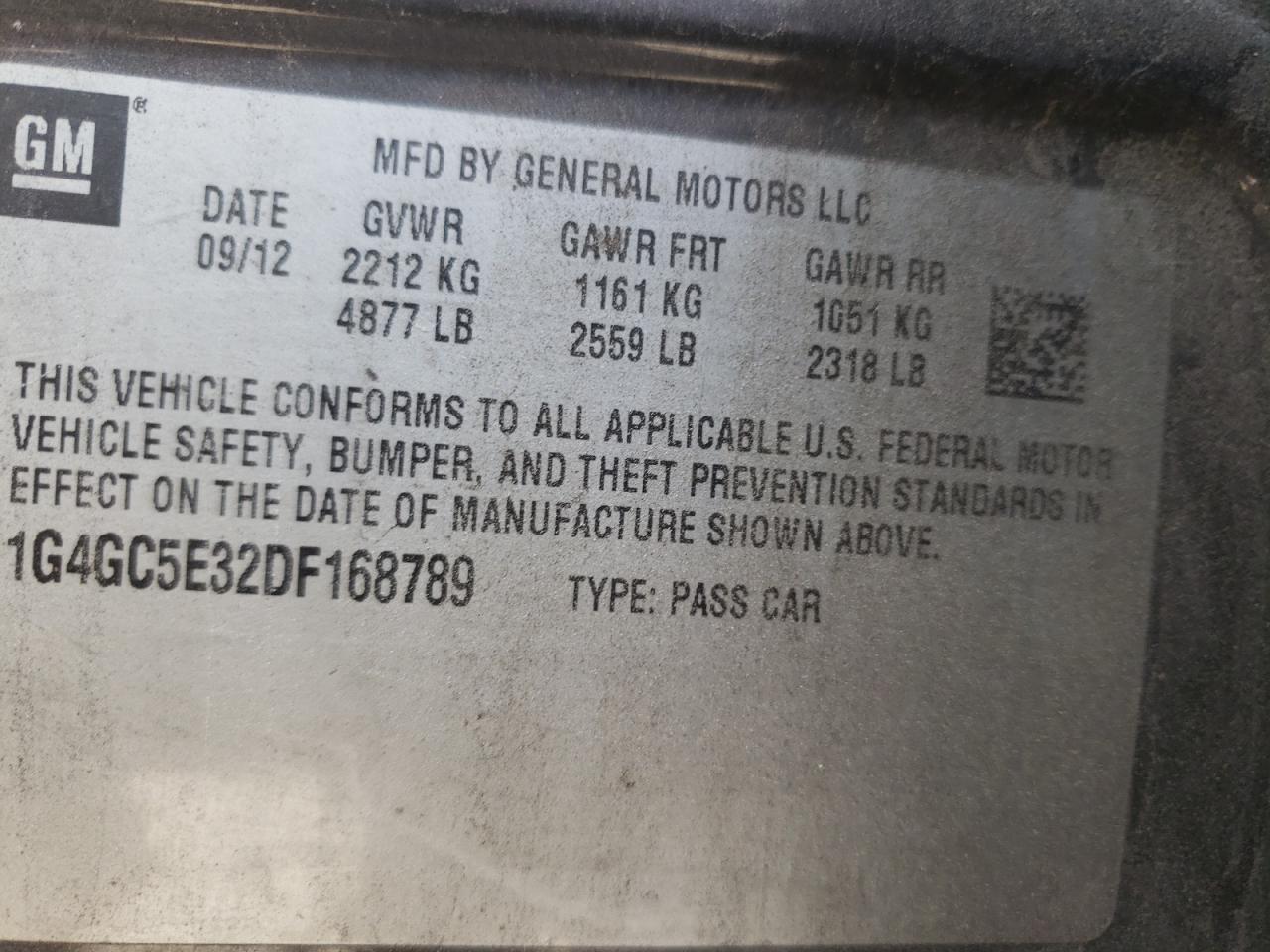 Photo 10 from auction – 2013 BUICK LACROSSE with VIN 1G4GC5E32DF168789