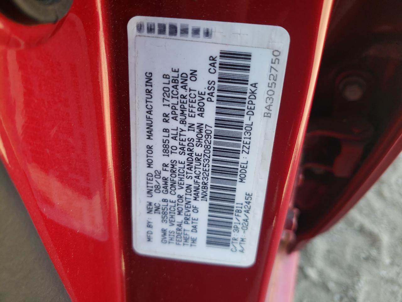 Photo 10 from auction – 2003 TOYOTA COROLLA CE with VIN 1NXBR32E53Z082907
