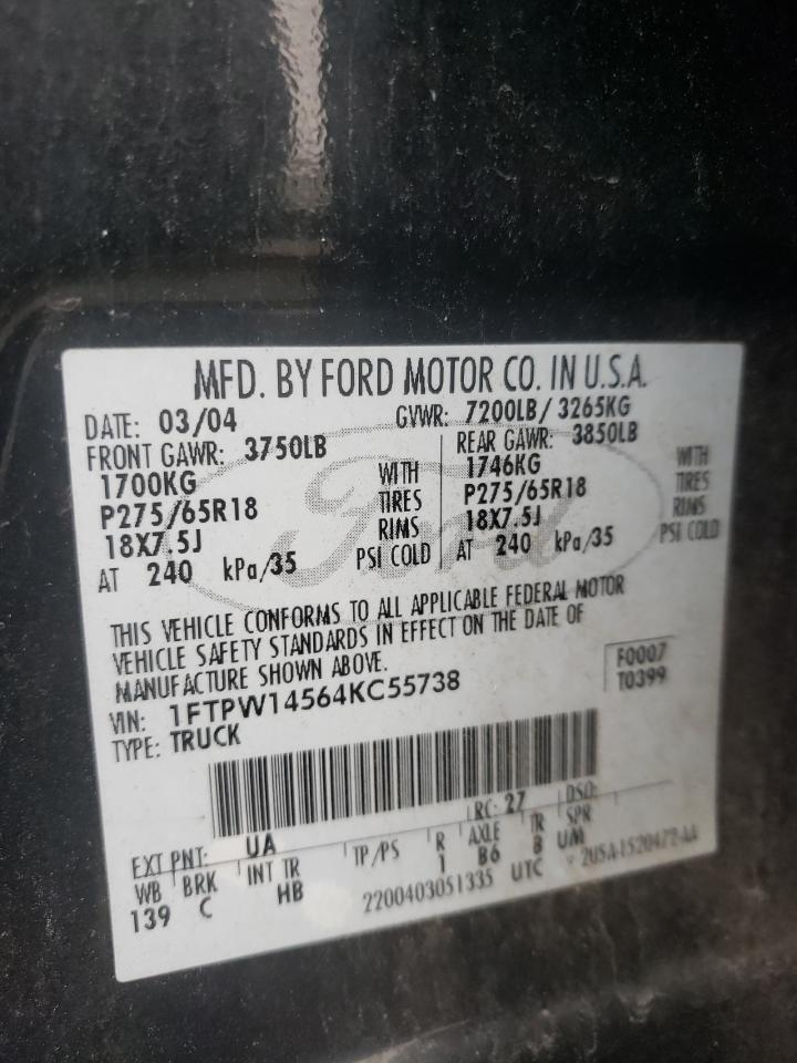 Photo 10 from auction – 2004 FORD F150 SUPER with VIN 1FTPW14564KC55738