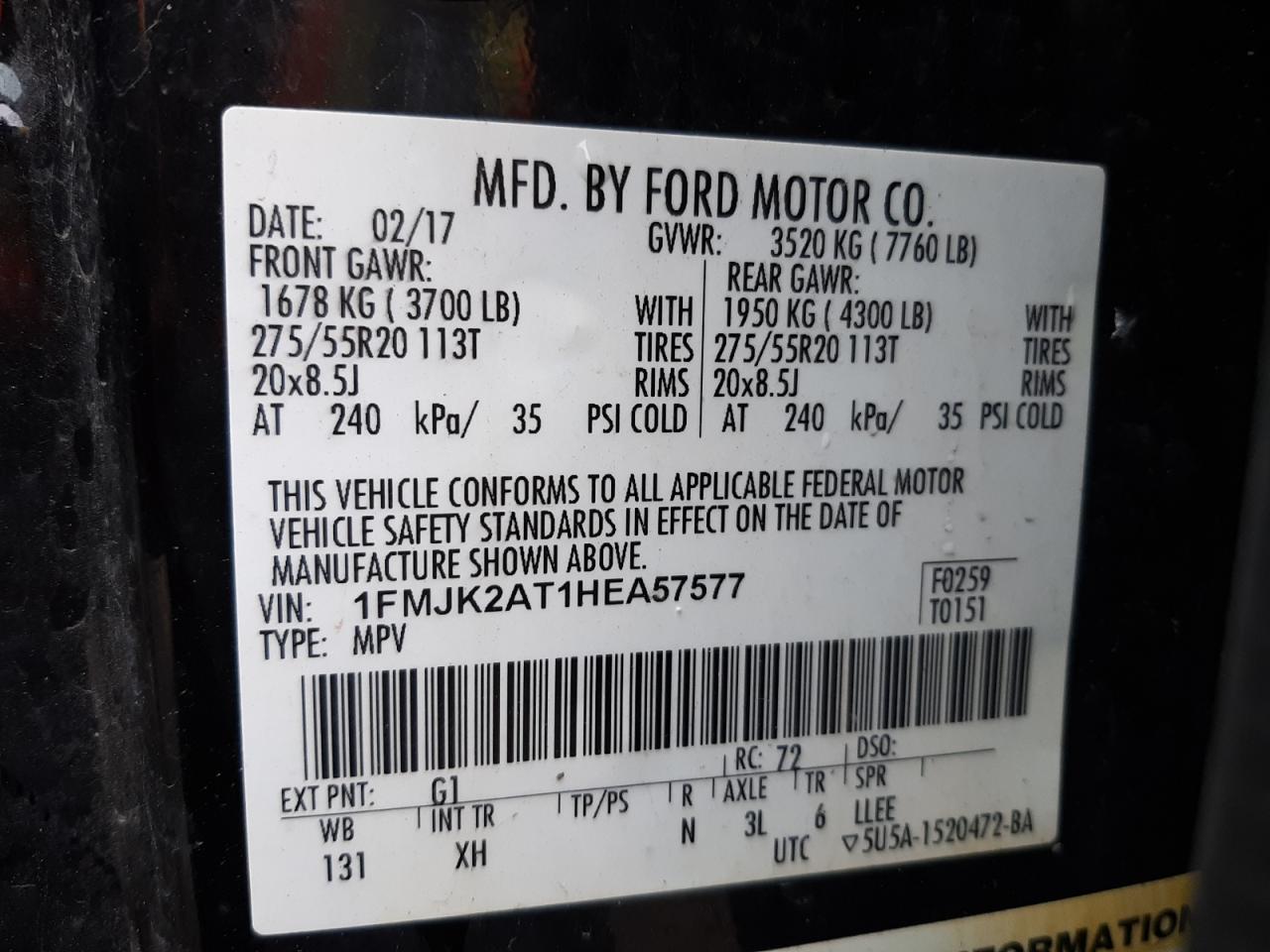 Photo 10 from auction – 2017 FORD EXPEDITION with VIN 1FMJK2AT1HEA57577