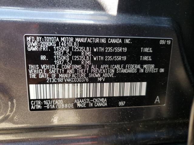 Photo 10 from auction – 2019 TOYOTA RAV4 XLE P with VIN 2T3C1RFV4KC030376