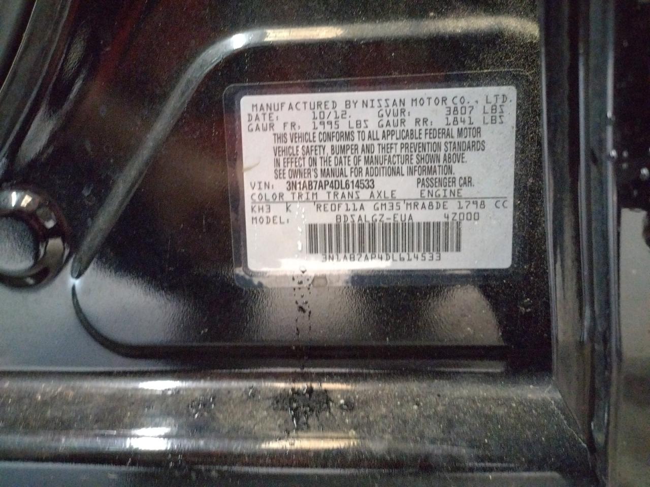 Photo 10 from auction – 2013 NISSAN SENTRA S with VIN 3N1AB7AP4DL614533