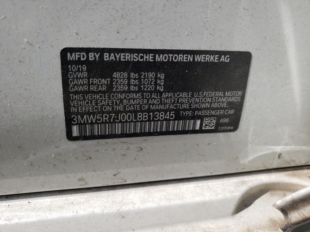 Photo 10 from auction – 2020 BMW 330XI with VIN 3MW5R7J00L8B13845