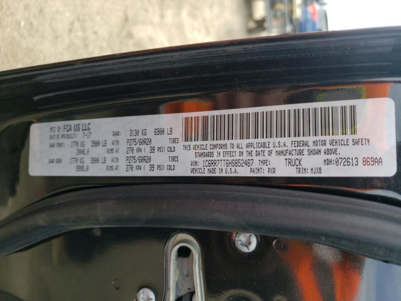 Photo 10 from auction – 2017 RAM 1500 SLT with VIN 1C6RR7TT6HS852467