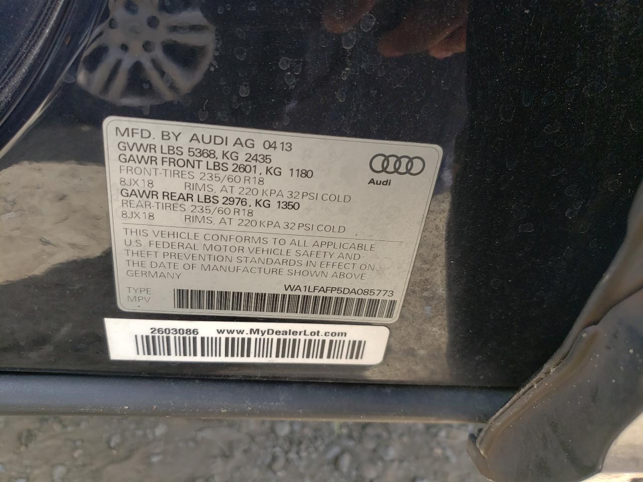 Photo 10 from auction – 2013 AUDI Q5 PREMIUM with VIN WA1LFAFP5DA085773