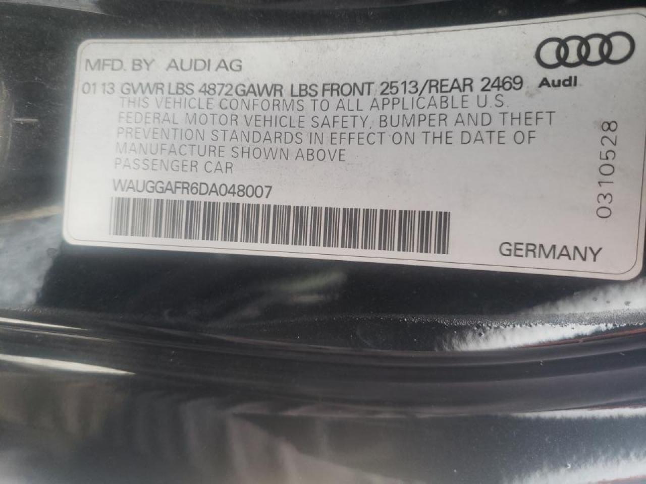 Photo 10 from auction – 2013 AUDI S5 PREMIUM with VIN WAUGGAFR6DA048007