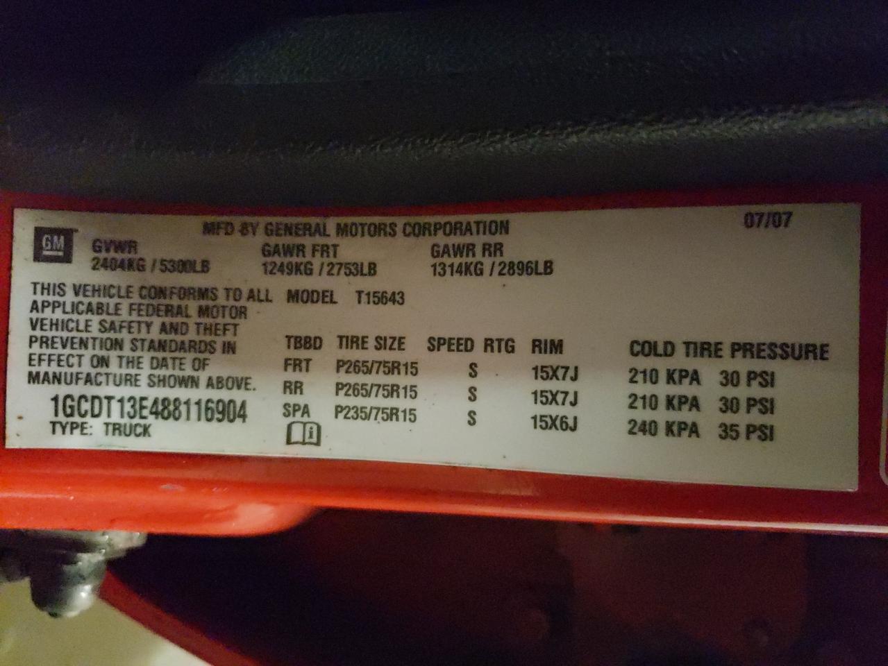 Photo 10 from auction – 2008 CHEVROLET COLORADO with VIN 1GCDT13E488116904