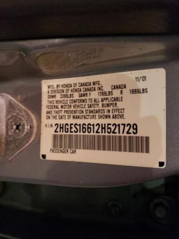 Photo 10 from auction – 2002 HONDA CIVIC LX with VIN 2HGES16612H521729