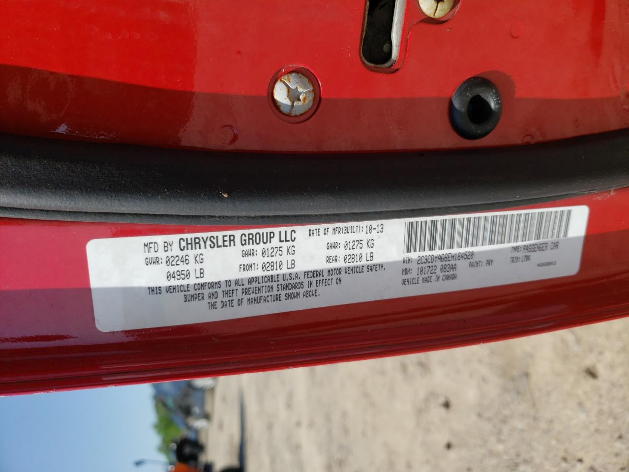 Photo 10 from auction – 2014 DODGE CHALLENGER with VIN 2C3CDYAG6EH164520
