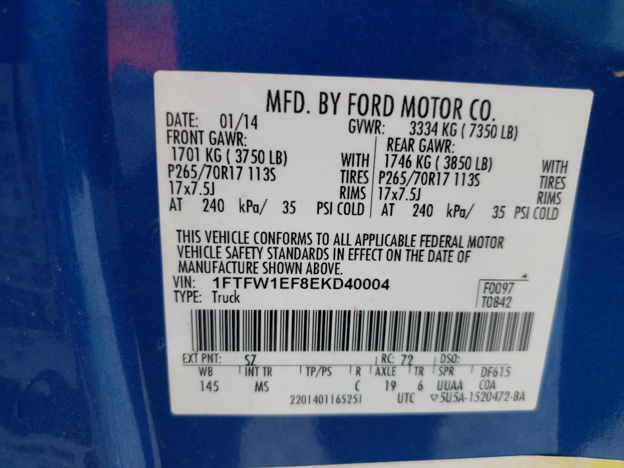 Photo 10 from auction – 2014 FORD F150 SUPER with VIN 1FTFW1EF8EKD40004