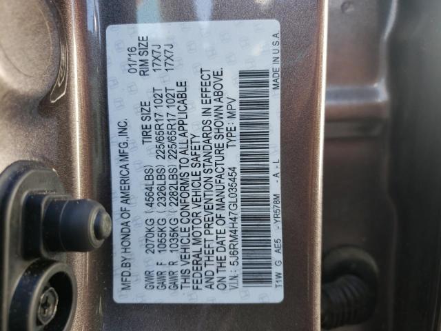 Photo 10 from auction – 2016 HONDA CR-V SE with VIN 5J6RM4H47GL035454
