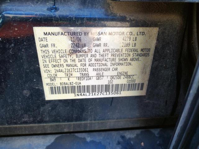 Photo 10 from auction – 2007 NISSAN ALTIMA 2.5 with VIN 1N4AL21E27C135061