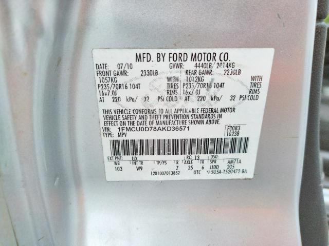 Photo 10 from auction – 2010 FORD ESCAPE XLT with VIN 1FMCU0D78AKD36571