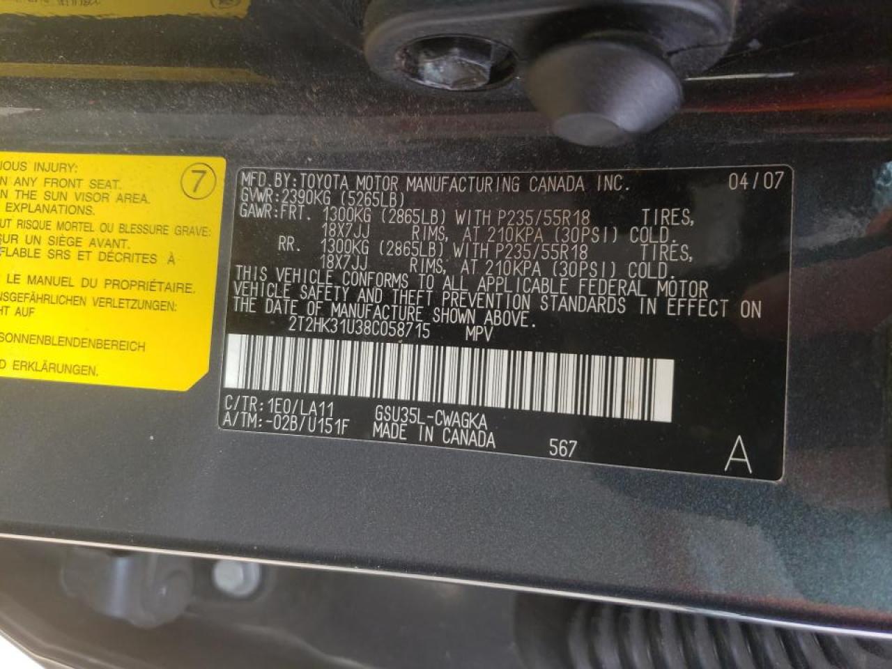 Photo 10 from auction – 2008 LEXUS RX 350 with VIN 2T2HK31U38C058715