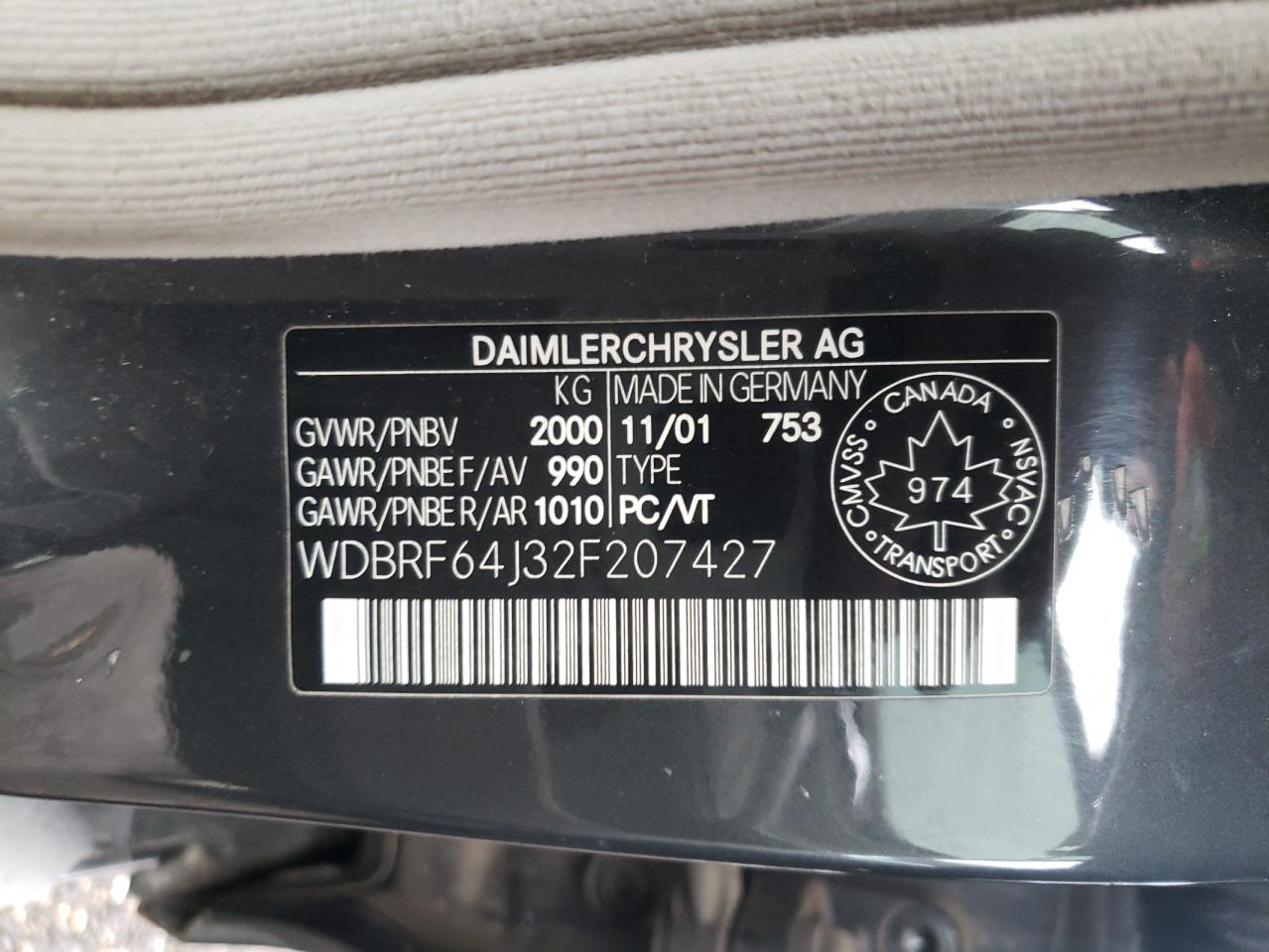 Photo 10 from auction – 2002 MERCEDES-BENZ C 320 with VIN WDBRF64J32F207427