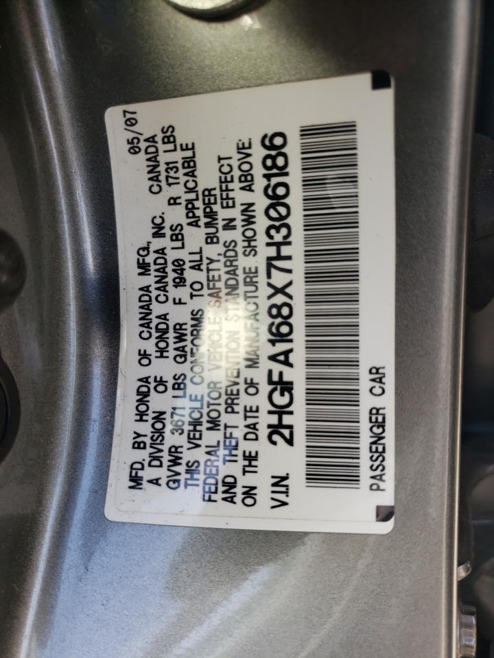 Photo 10 from auction – 2007 HONDA CIVIC EX with VIN 2HGFA168X7H306186