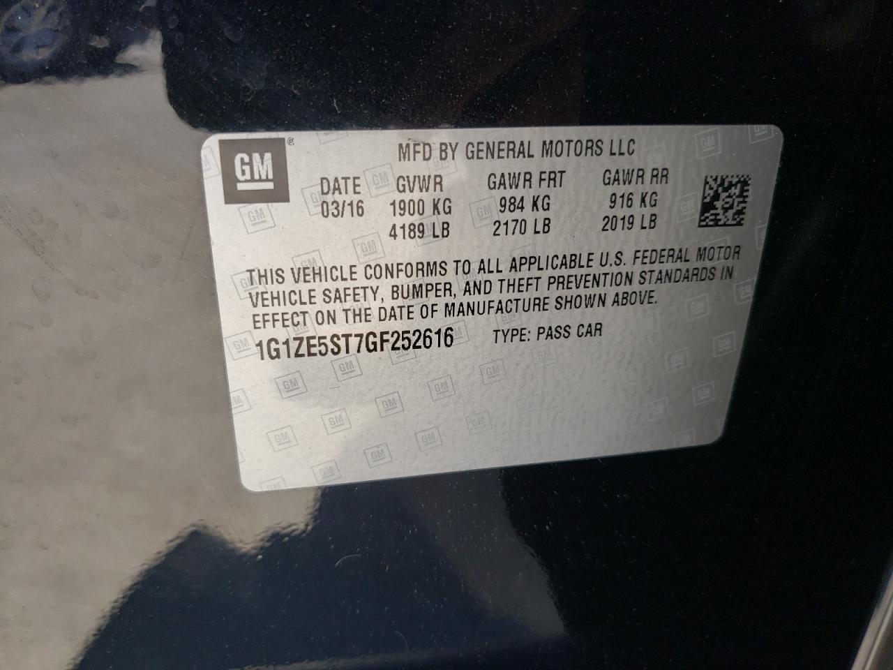 Photo 10 from auction – 2016 CHEVROLET MALIBU LT with VIN 1G1ZE5ST7GF252616