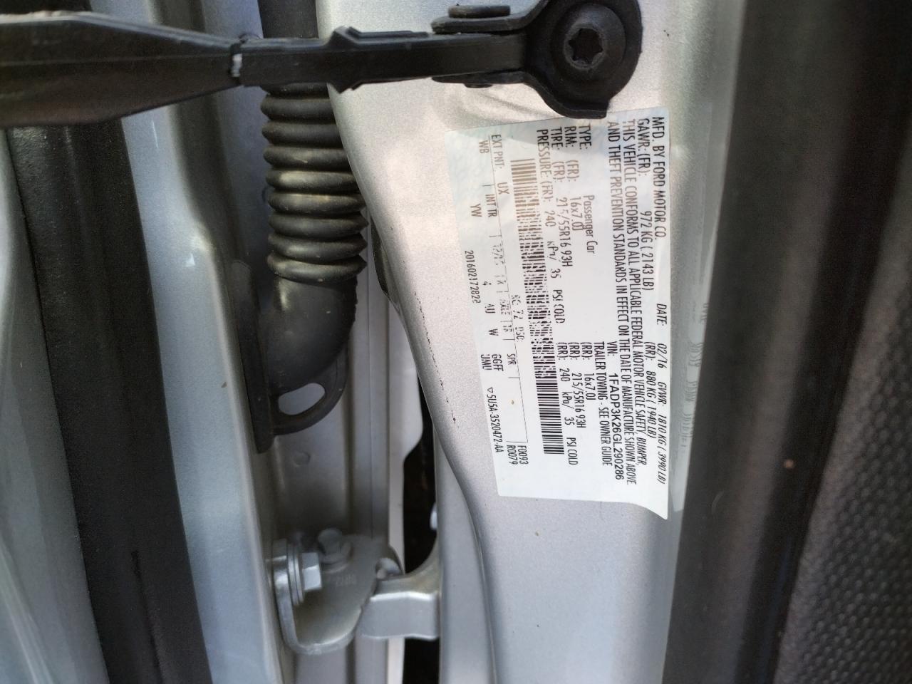 Photo 10 from auction – 2016 FORD FOCUS SE with VIN 1FADP3K26GL290286