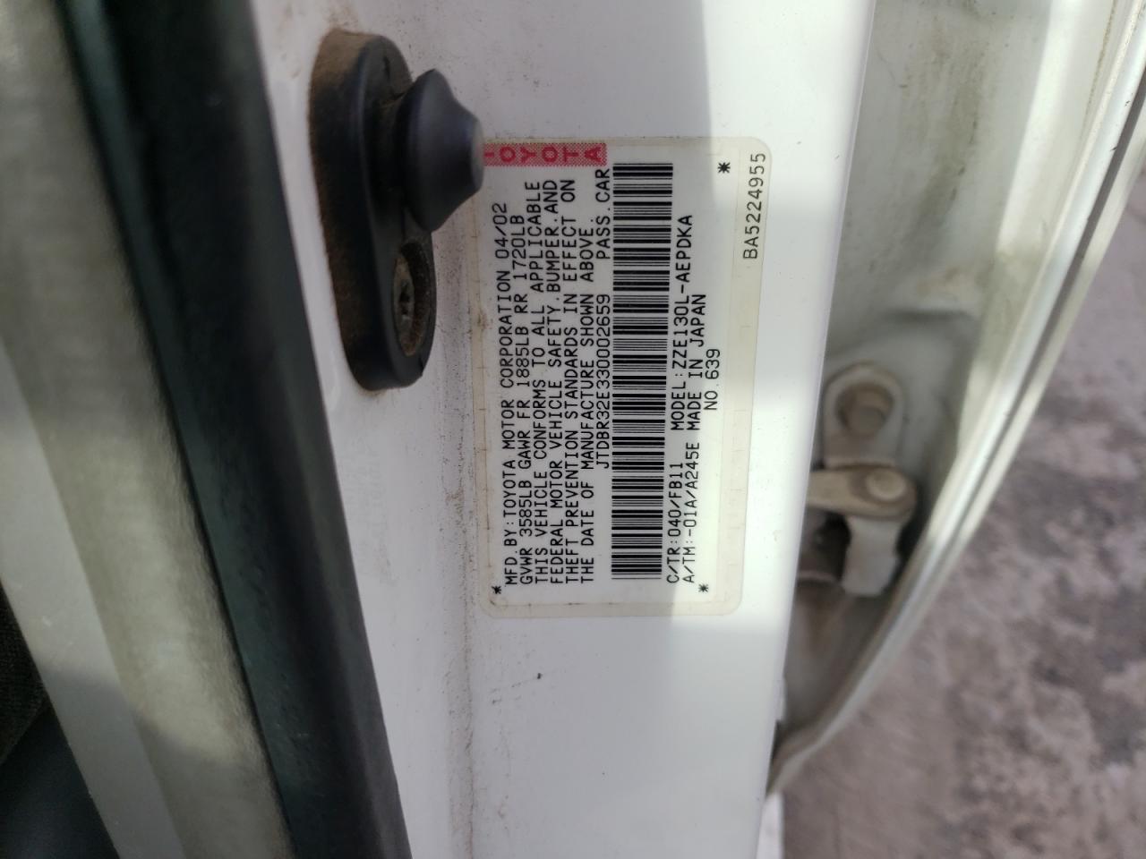 Photo 10 from auction – 2003 TOYOTA COROLLA CE with VIN JTDBR32E330002659