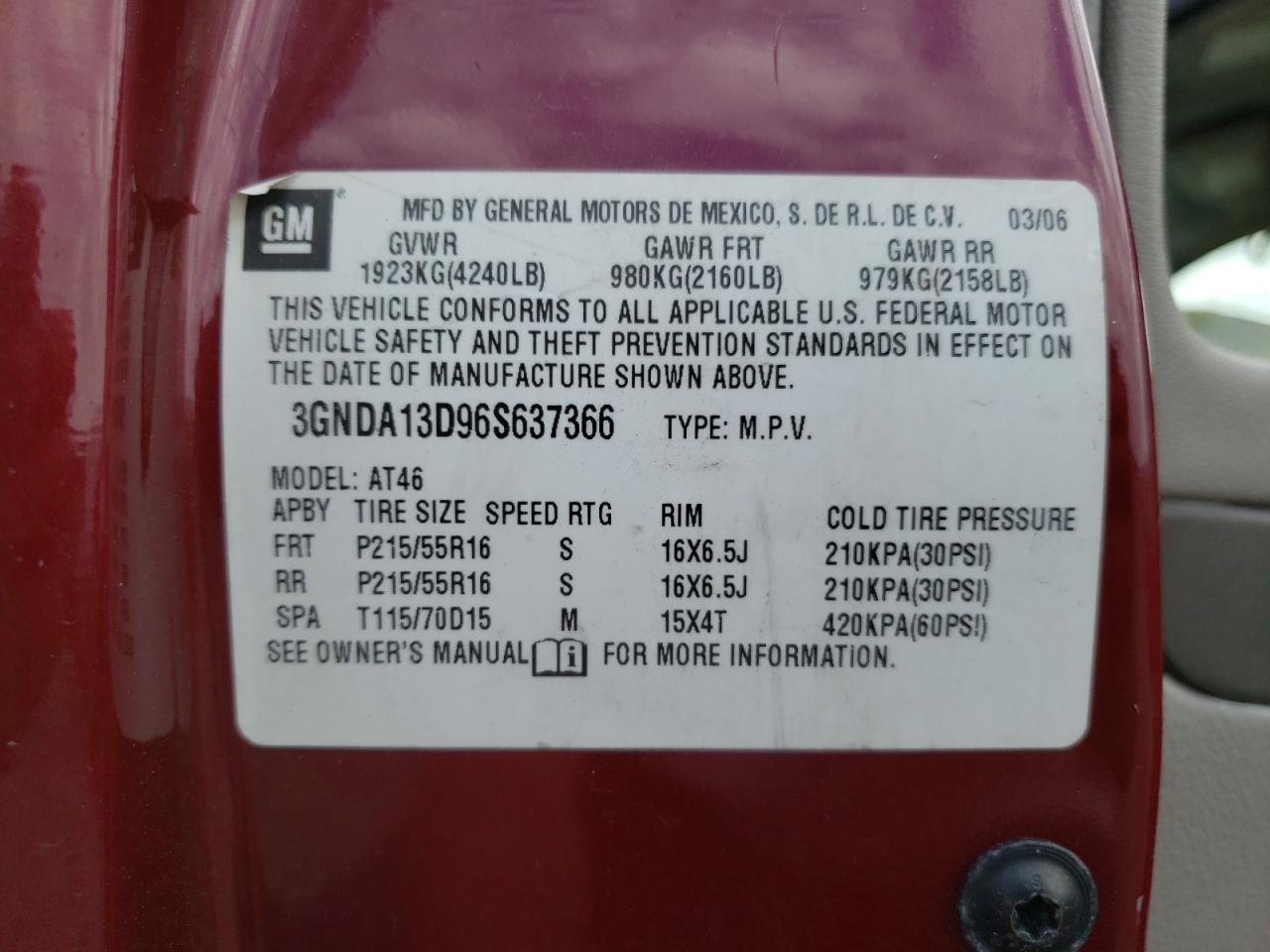 Photo 10 from auction – 2006 CHEVROLET HHR LS with VIN 3GNDA13D96S637366