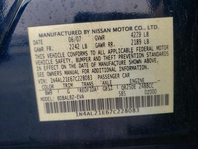 Photo 10 from auction – 2007 NISSAN ALTIMA 2.5 with VIN 1N4AL21E67C228083