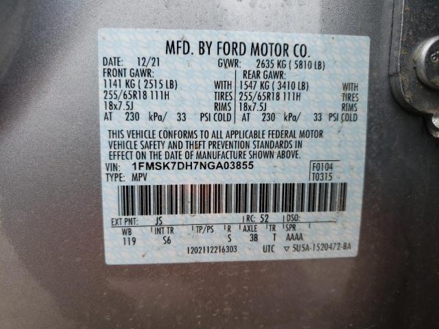 Photo 10 from auction – 2022 FORD EXPLORER X with VIN 1FMSK7DH7NGA03855