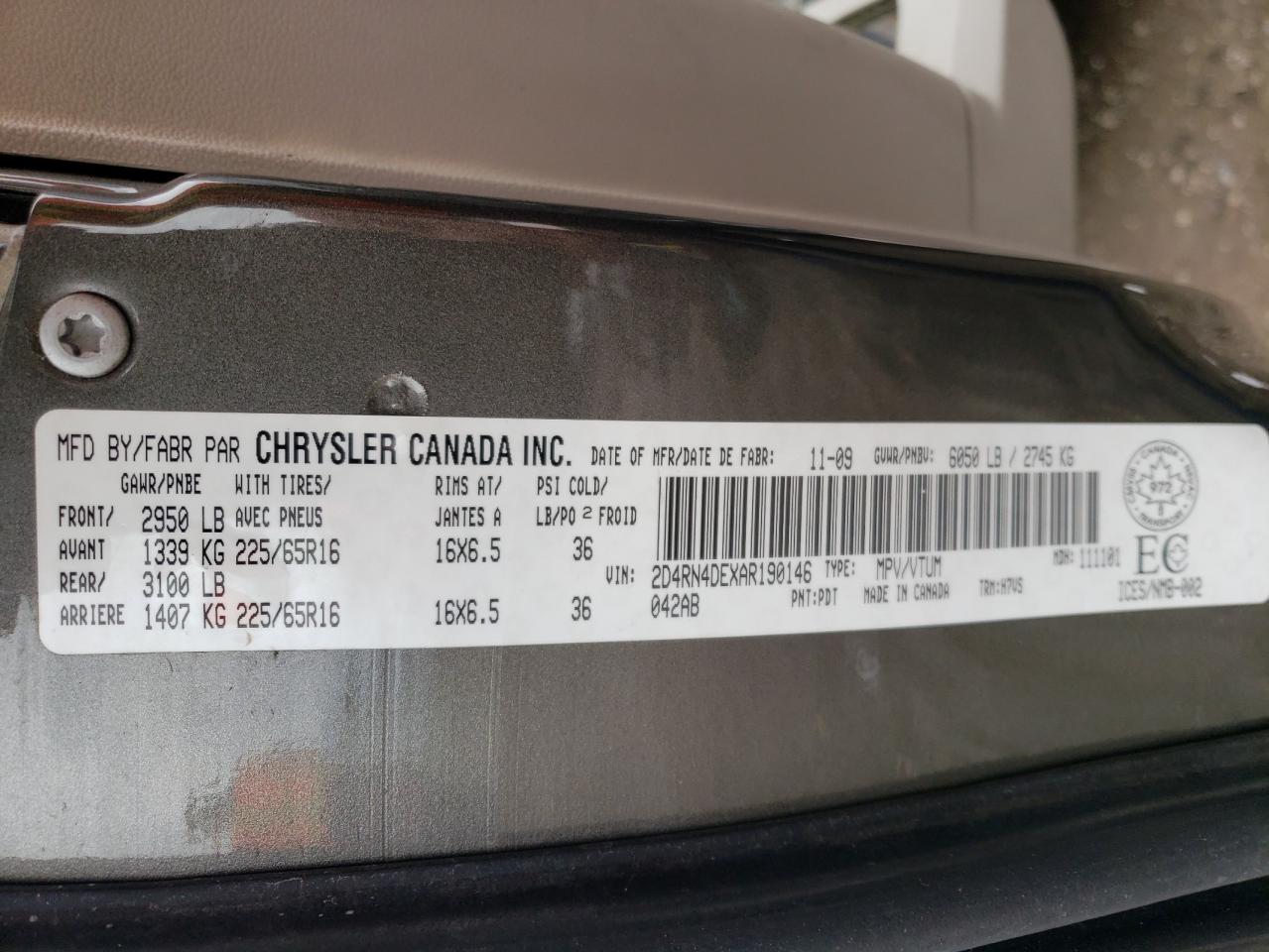 Photo 10 from auction – 2010 DODGE GRAND CARA with VIN 2D4RN4DEXAR190146