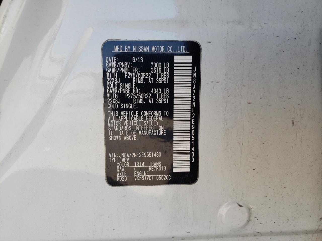 Photo 10 from auction – 2014 INFINITI QX80 with VIN JN8AZ2NF2E9551430