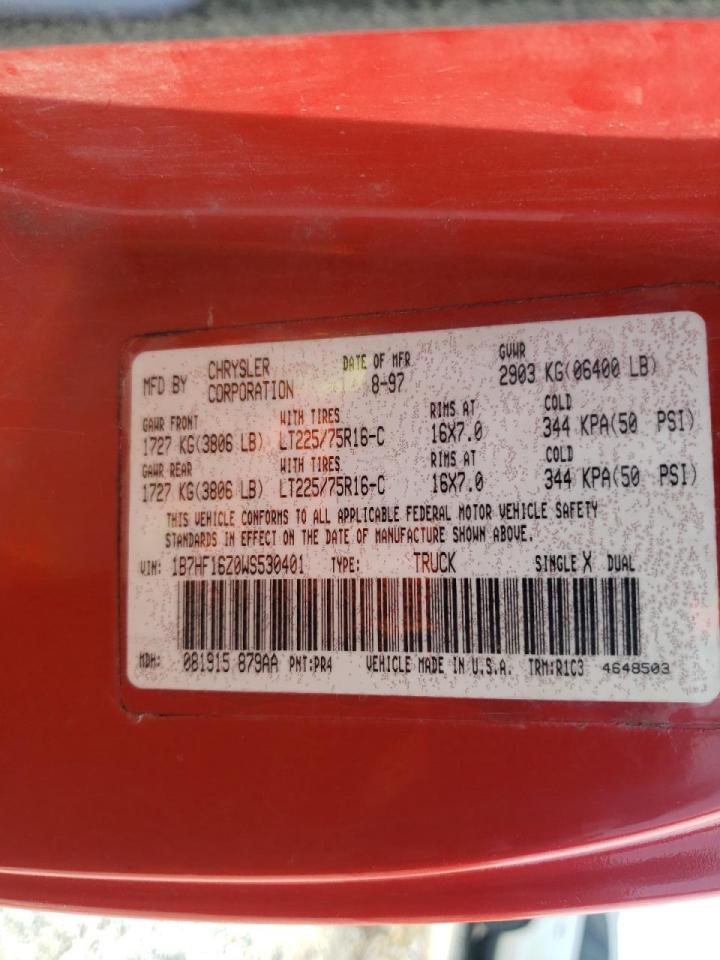 Zdjęcie 10 z aukcji – 1998 DODGE RAM 1500 z VIN 1B7HF16Z0WS530401