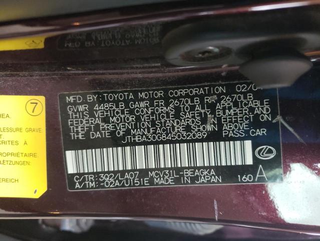 Photo 10 from auction – 2004 LEXUS ES 330 with VIN JTHBA30G845032089