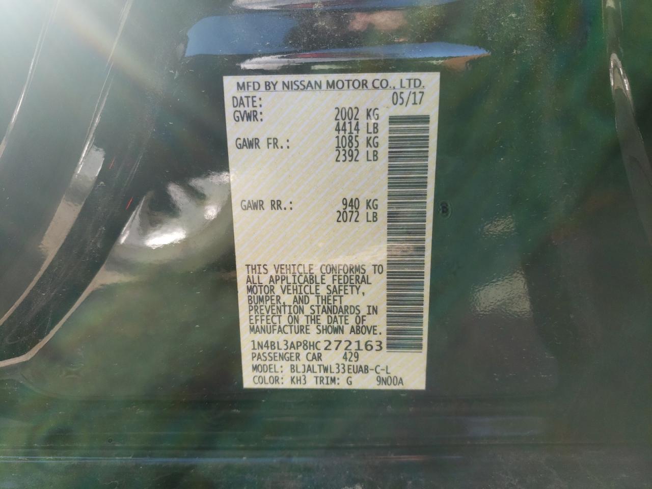 Photo 10 from auction – 2017 NISSAN ALTIMA 3.5 with VIN 1N4BL3AP8HC272163