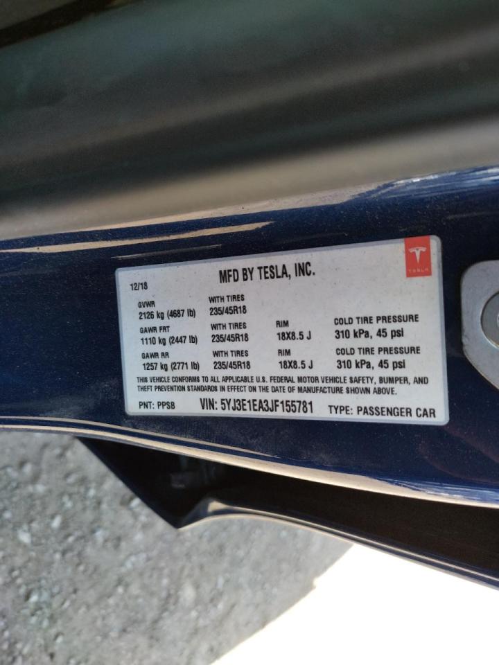 Photo 10 from auction – 2018 TESLA MODEL 3 with VIN 5YJ3E1EA3JF155781