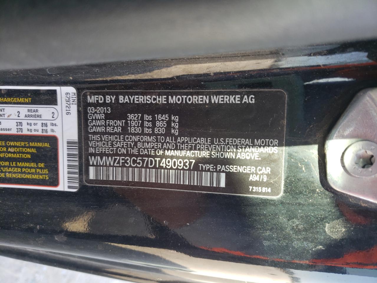 Photo 10 from auction – 2013 MINI COOPER CLU with VIN WMWZF3C57DT490937